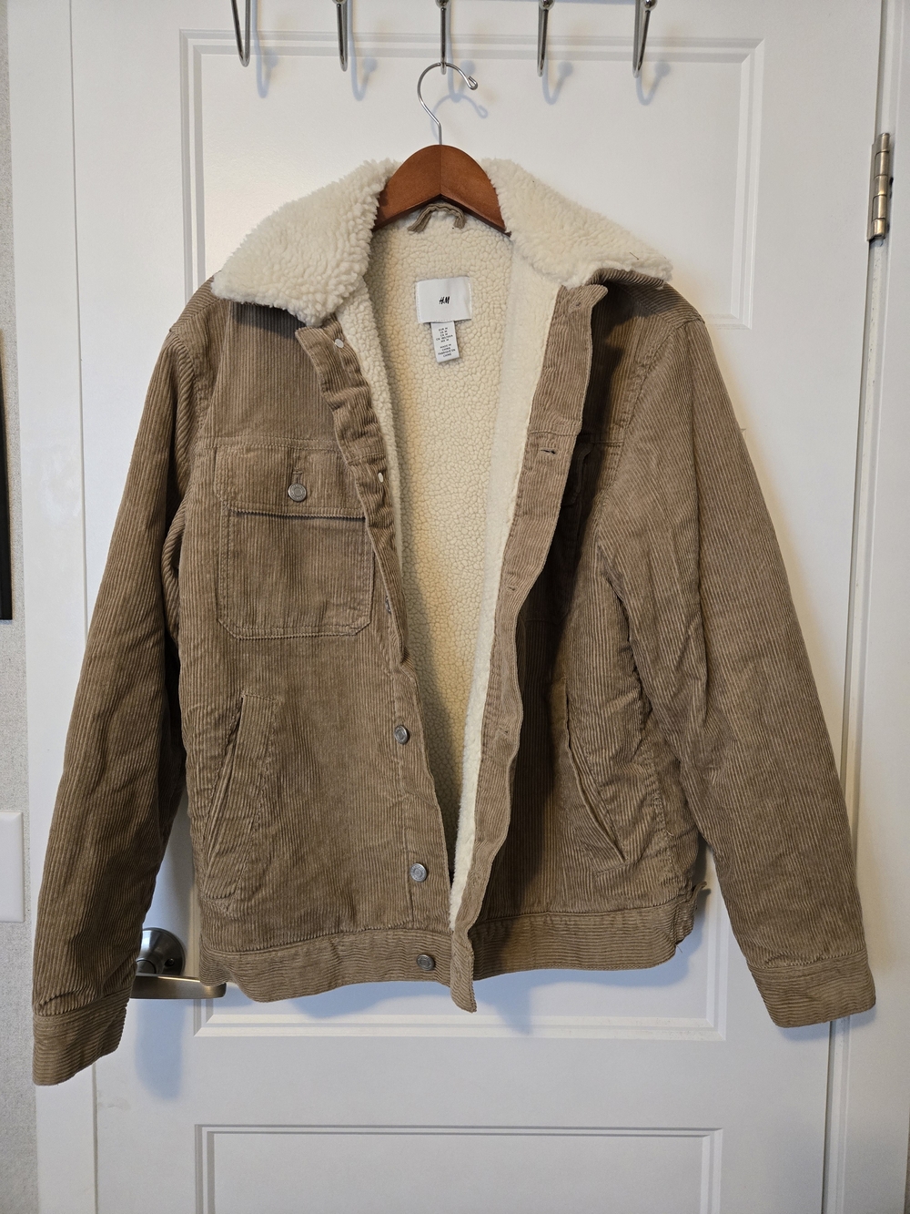 H&M Men's Tan Corduroy Sherpa-Lined Jacket